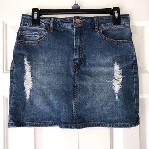 Distressed Denim Mini Skirt